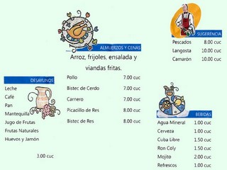 Menu de la Casa Colonial Vicente